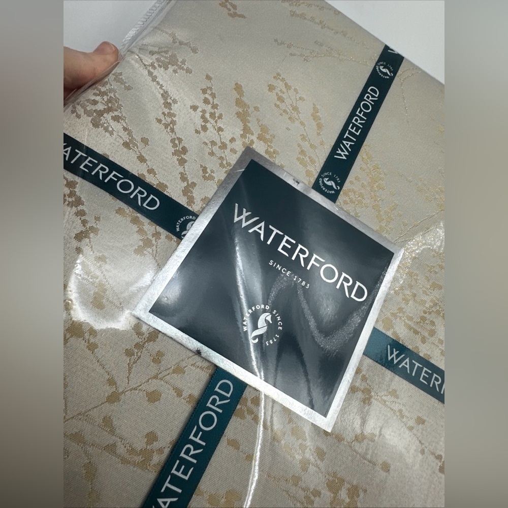 WATERFORD 70 X 84” Tablecloth Nappe Frosted Branches Ivory NEW